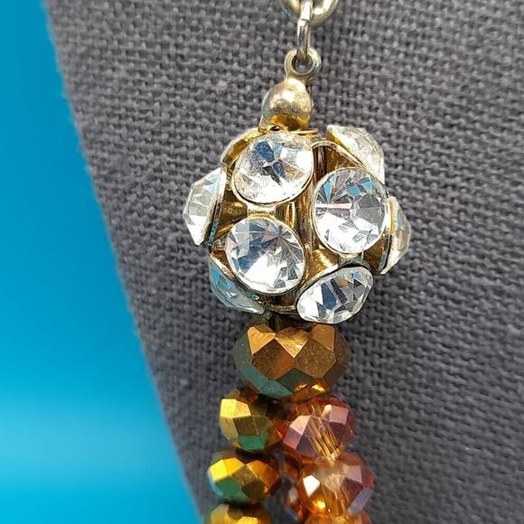 Long Crystal Necklace, Three Crystal Strands, Clear Rhinestone Beads, 37 Inches - Picture 4 of 10